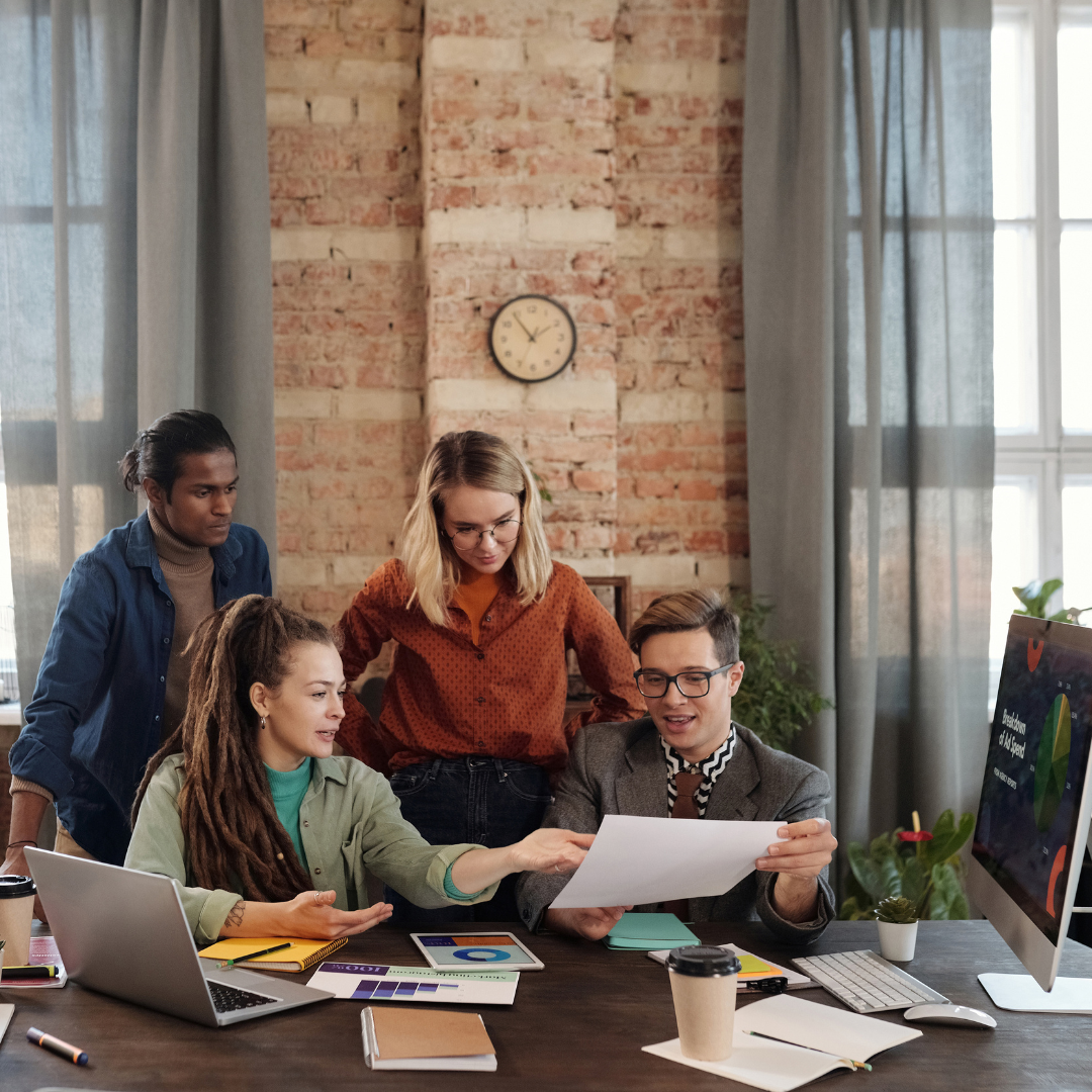 team collaborating in office 